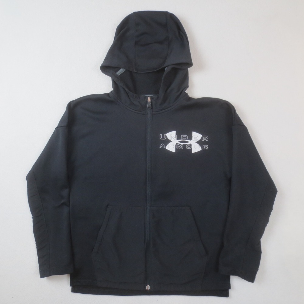 Under Armour Hoodie Youth Boys Large‎ Black Full Zip Sweatshirt Sports Casual